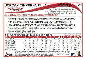 2014 Topps - Gold #107 Jordan Zimmermann Back