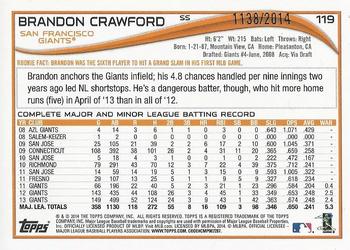 2014 Topps - Gold #119 Brandon Crawford Back