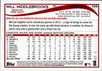 2014 Topps - Gold #136 Will Middlebrooks Back
