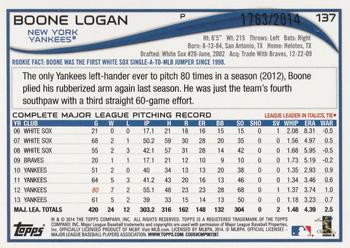 2014 Topps - Gold #137 Boone Logan Back