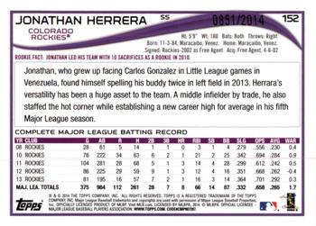 2014 Topps - Gold #152 Jonathan Herrera Back