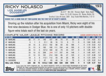 2014 Topps - Gold #193 Ricky Nolasco Back