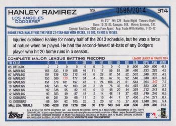 2014 Topps - Gold #314 Hanley Ramirez Back