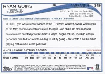 2014 Topps - Gold #319 Ryan Goins Back