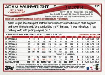 2014 Topps - Gold #375 Adam Wainwright Back