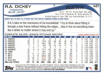 2014 Topps - Gold #421 R.A. Dickey Back