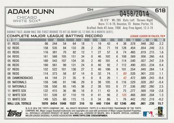 2014 Topps - Gold #618 Adam Dunn Back