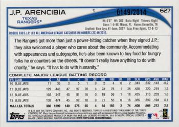 2014 Topps - Gold #627 J.P. Arencibia Back