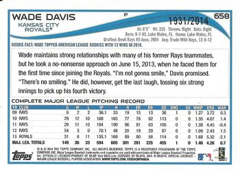 2014 Topps - Gold #658 Wade Davis Back