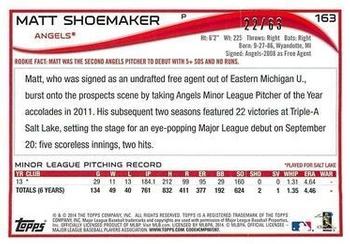 2014 Topps - Black #163 Matt Shoemaker Back