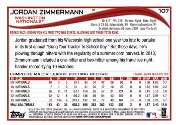 2014 Topps - Red Foil #107 Jordan Zimmermann Back