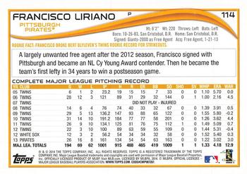 2014 Topps - Red Foil #114 Francisco Liriano Back