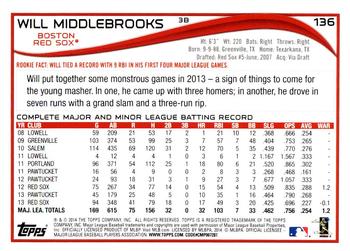 2014 Topps - Red Foil #136 Will Middlebrooks Back