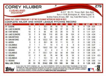 2014 Topps - Red Foil #279 Corey Kluber Back