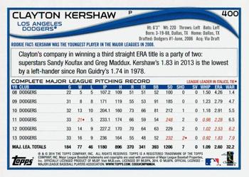 2014 Topps - Red Foil #400 Clayton Kershaw Back
