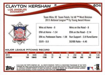 2014 Topps - Red Foil #604 Clayton Kershaw Back