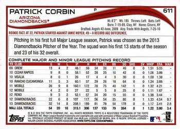 2014 Topps - Red Foil #611 Patrick Corbin Back