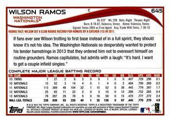 2014 Topps - Red Foil #645 Wilson Ramos Back