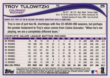 2014 Topps - Blue #25 Troy Tulowitzki Back