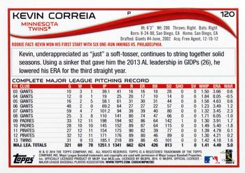 2014 Topps - Blue #120 Kevin Correia Back