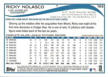 2014 Topps - Blue #193 Ricky Nolasco Back
