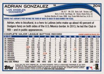 2014 Topps - Blue #204 Adrian Gonzalez Back