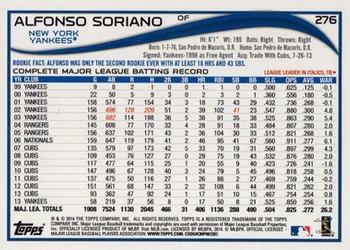 2014 Topps - Blue #276 Alfonso Soriano Back