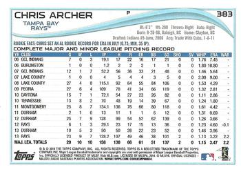 2014 Topps - Blue #383 Chris Archer Back