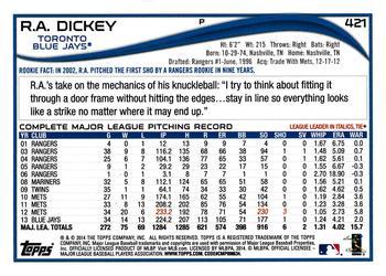 2014 Topps - Blue #421 R.A. Dickey Back