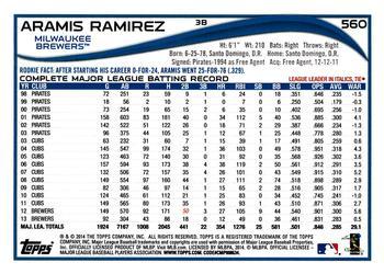 2014 Topps - Blue #560 Aramis Ramirez Back
