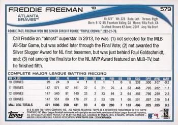 2014 Topps - Blue #579 Freddie Freeman Back