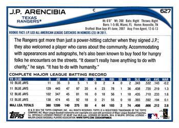 2014 Topps - Blue #627 J.P. Arencibia Back