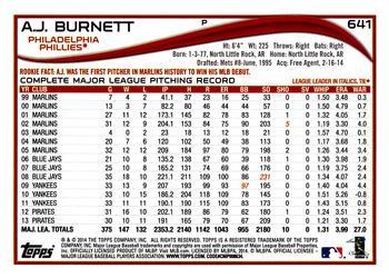 2014 Topps - Blue #641 A.J. Burnett Back