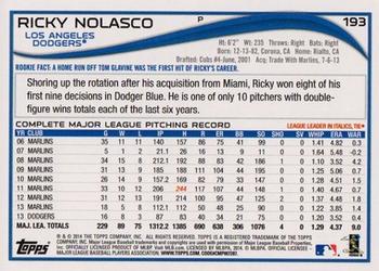 2014 Topps - Green #193 Ricky Nolasco Back