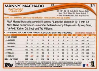 2014 Topps - Yellow #24 Manny Machado Back