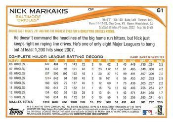 2014 Topps - Yellow #61 Nick Markakis Back