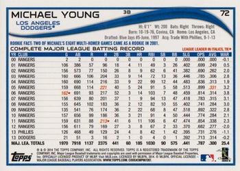 2014 Topps - Yellow #72 Michael Young Back