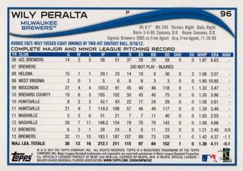 2014 Topps - Yellow #96 Wily Peralta Back