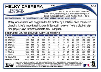 2014 Topps - Yellow #99 Melky Cabrera Back