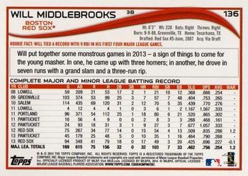 2014 Topps - Yellow #136 Will Middlebrooks Back
