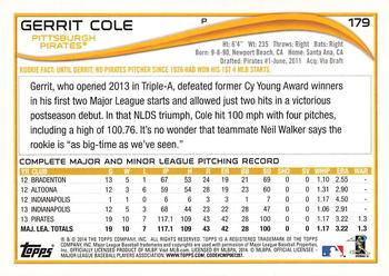 2014 Topps - Yellow #179 Gerrit Cole Back