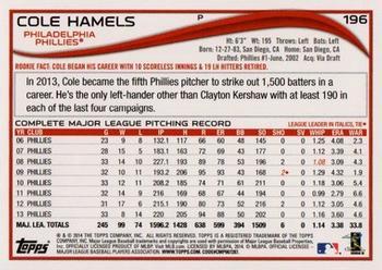 2014 Topps - Yellow #196 Cole Hamels Back