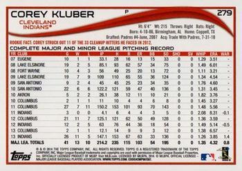 2014 Topps - Yellow #279 Corey Kluber Back