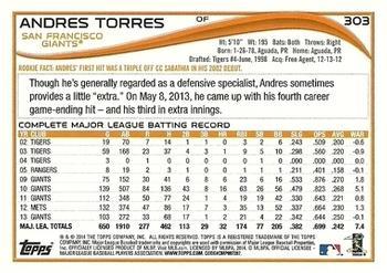 2014 Topps - Yellow #303 Andres Torres Back