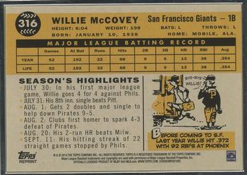 2014 Topps - Rookie Reprints Framed Silver #316 Willie McCovey Back