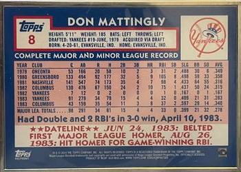 2014 Topps - Rookie Reprints Framed Silver #8 Don Mattingly Back
