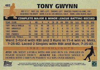 2014 Topps - Rookie Reprints Framed Gold #482 Tony Gwynn Back
