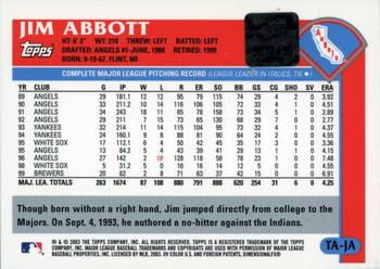2003 Topps Retired Signature Edition - Autographs #TA-JA Jim Abbott Back