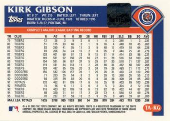2003 Topps Retired Signature Edition - Autographs #TA-KG Kirk Gibson Back