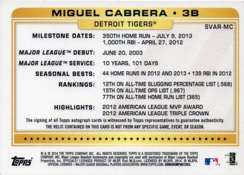 2014 Topps - Super Veteran Autograph Relics #SVAR-MC Miguel Cabrera Back